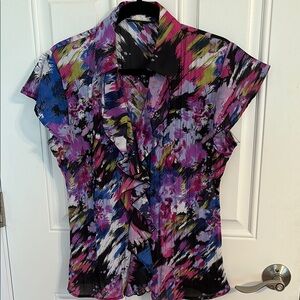 Macy's Purple Pink Ruffled Fitted Blouse